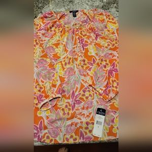 Chaps by Ralph Lauren Floral Peasant Coral Georgette Blouse size XL